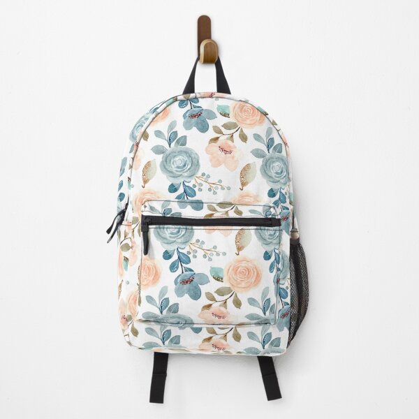 Item preview, Vintage Peach and Blue Watercolor Floral Print designed and sold by BoggyRdBoutique.