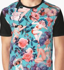 Pinup und Blumenmuster Grafik T-Shirt