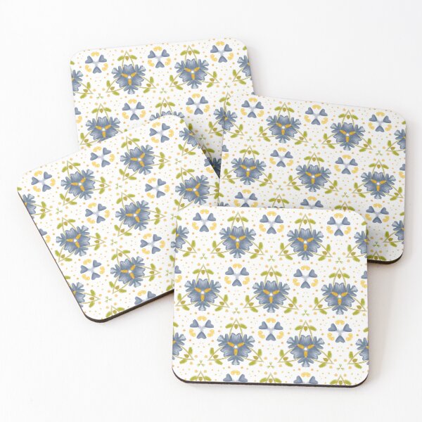 Aperçu de l'œuvre Painted Yellow and Blue Floral Feminine Geometric Pattern créée et vendue par cozycaroline.