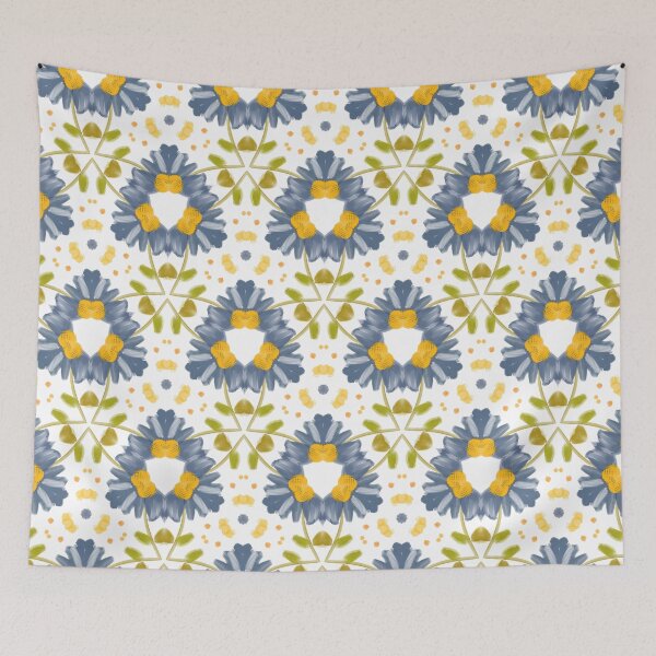 Item preview, Painted Yellow and Blue Floral Feminine Geometric Pattern designed and sold by cozycaroline.