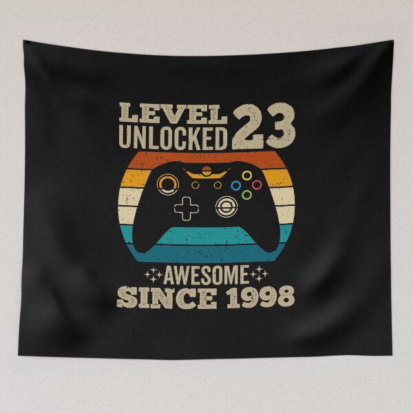Item preview, level 23 unlocked awesome since 1998, vintage 1998 shirt, 23rd birthday shirt, gaming shirt, gaming birthday, video game controller shirt, video game shirt designed and sold by T-DESIGNEDZ.