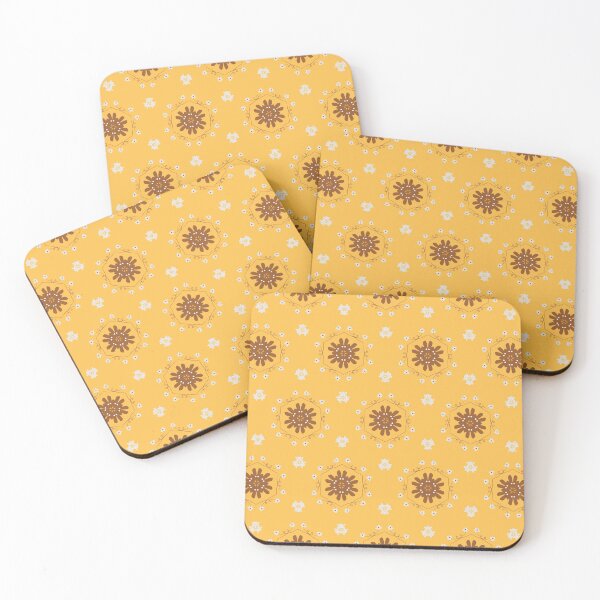 Aperçu de l'œuvre Sunny Yellow, White, Brown and Blue Floral Pattern créée et vendue par cozycaroline.