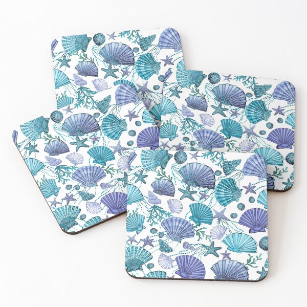 Item preview, starfish blue seashells on white designed and sold by MagentaRose.