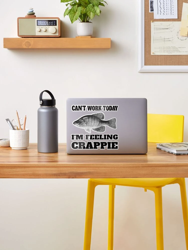 I Can't Work Today I Feel Crappie Sticker - 3 Laptop Sticker - Waterproof  Vinyl for Car, Phone, Water Bottle - Crappie Fishing Joke Funny Decal