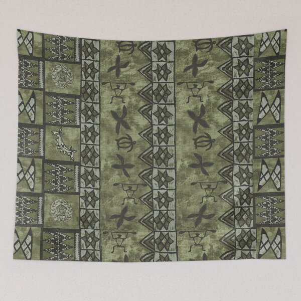 Item preview, Vintage Hawaiian Tapa Muted Green designed and sold by J Marielle Designs.