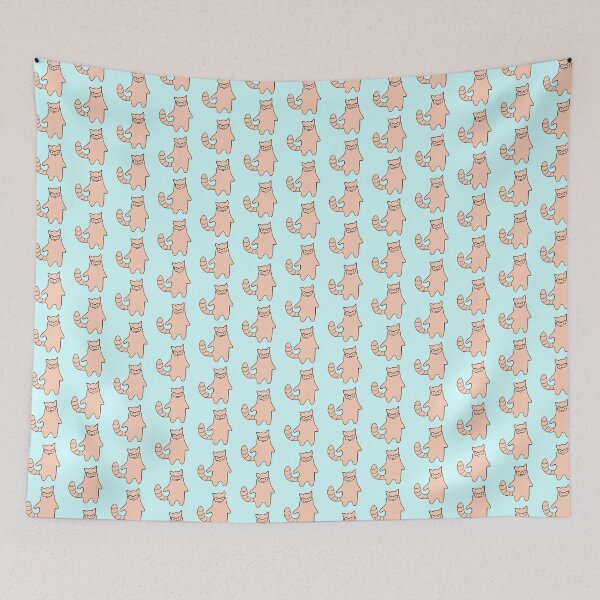 Item preview, Cute Silly Simple Minimalist Pastel Orange Racoon Aqua Pattern designed and sold by Charredsky.