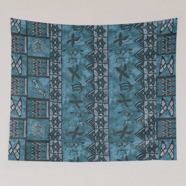 Item preview, Vintage Hawaiian Tapa Ocean Blue designed and sold by J Marielle Designs.