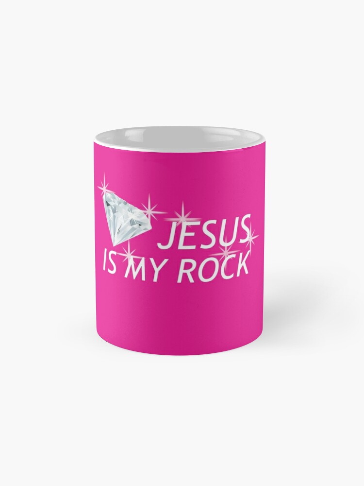 Alternate view of Pink Jesus Is My Rock Face Mask Coffee Mug