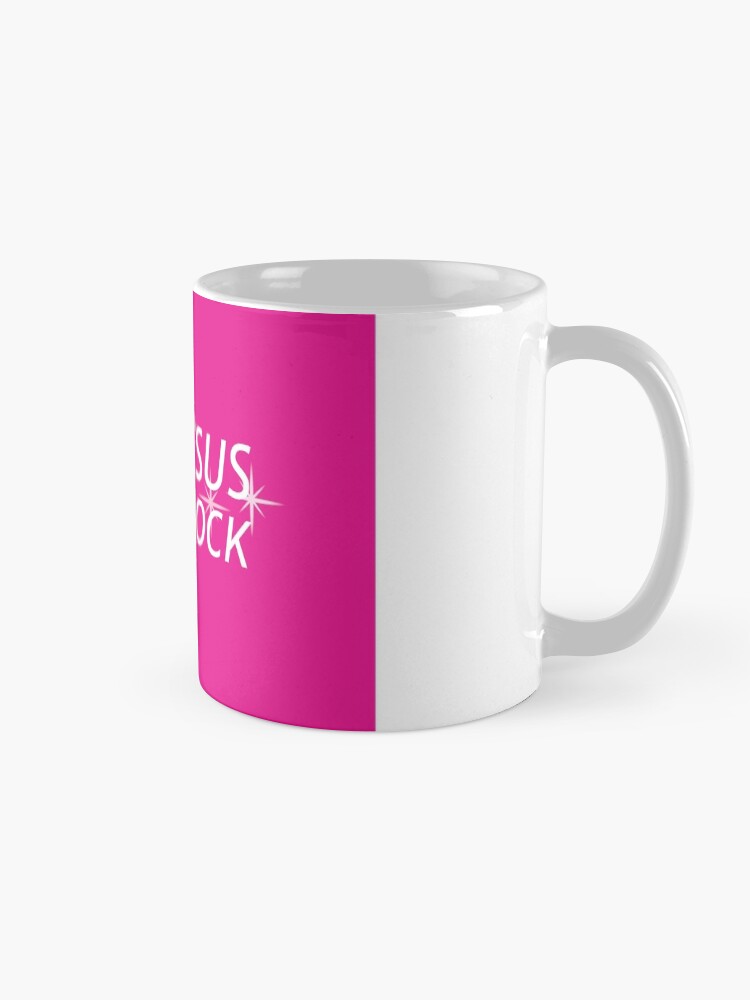Alternate view of Pink Jesus Is My Rock Face Mask Coffee Mug