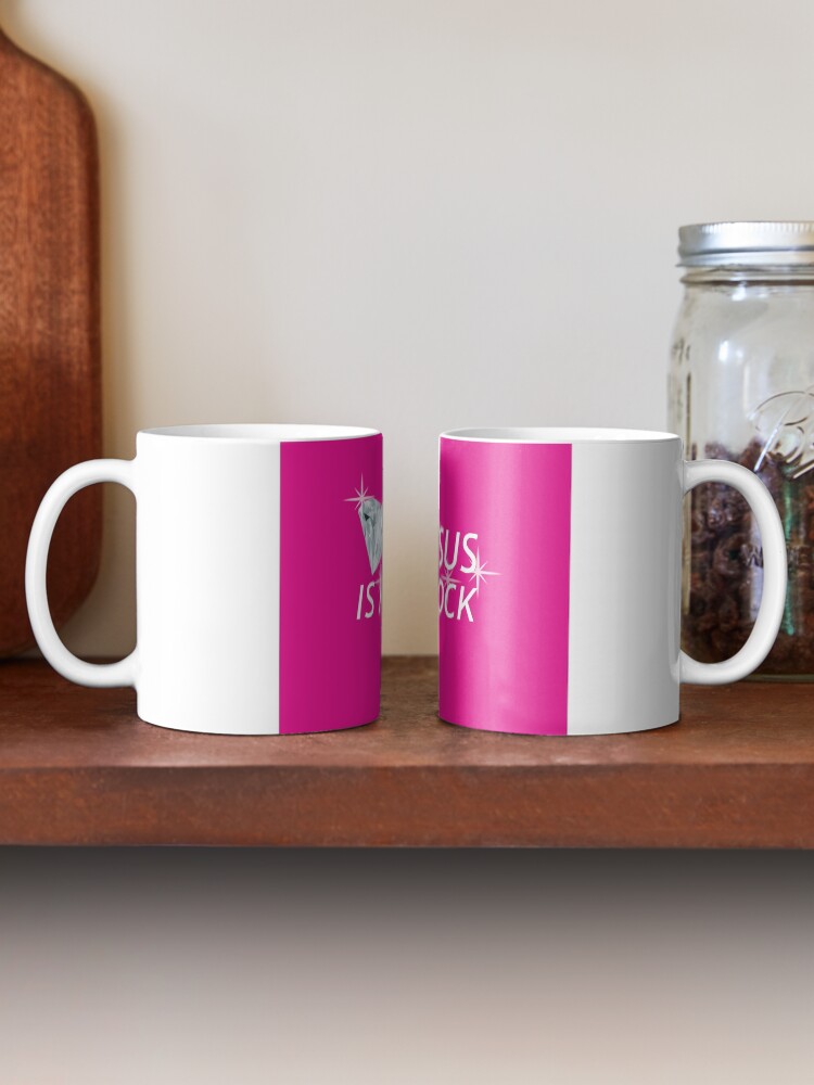 Alternate view of Pink Jesus Is My Rock Face Mask Coffee Mug