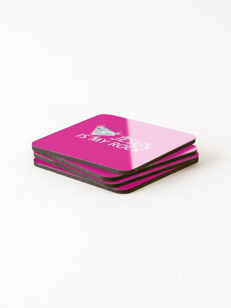 Thumbnail 4 of 5, Coasters (Set of 4), Pink Jesus Is My Rock Face Mask designed and sold by GODS4US.