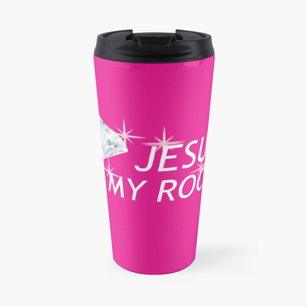 Pink Jesus Is My Rock Face Mask Travel Coffee Mug