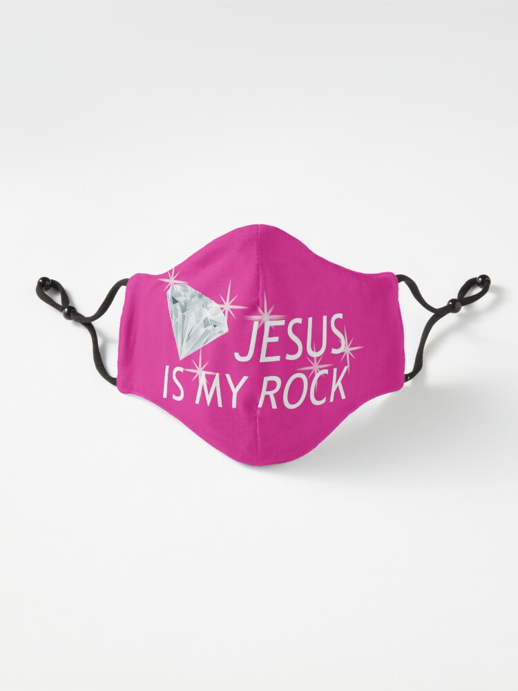 Alternate view of Pink Jesus Is My Rock Face Mask Mask