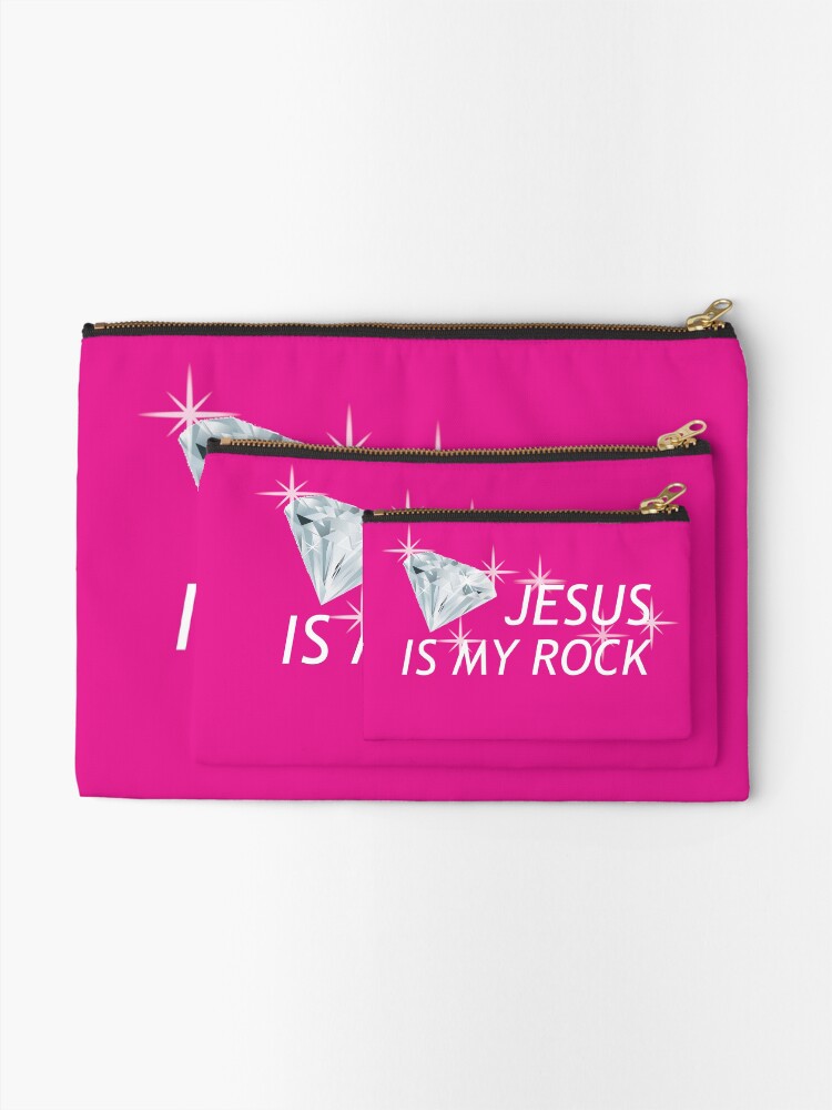 Alternate view of Pink Jesus Is My Rock Face Mask Zipper Pouch