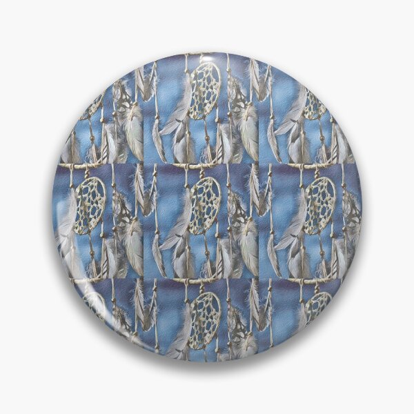 Item preview, Atrapasueños: Guerrero de plumas blancas a través del cielo hermano, azul, cuero blanco y madera envejecida. designed and sold by 3PointClick.