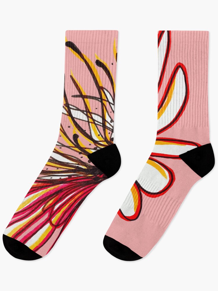 Thumbnail 1 of 5, Socks, Abstract Line Flower Red designed and sold by Kazyii.