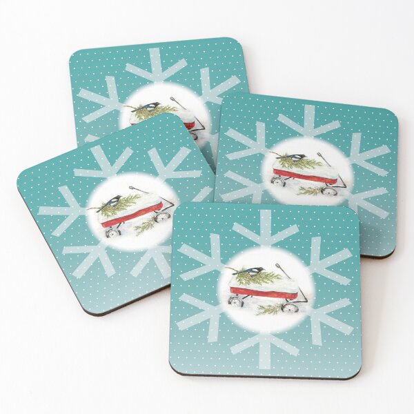 Item preview, Snowy Red Wagon with Magpie in Snowflake Border designed and sold by Duncan Bullock.