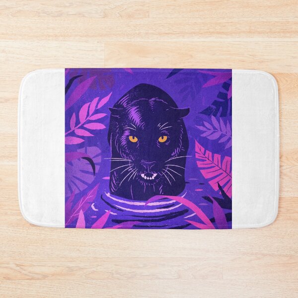 Item preview, Black Panther Crouching in a River in a Pink & Purple Colorful Rainforest designed and sold by AidenChen.