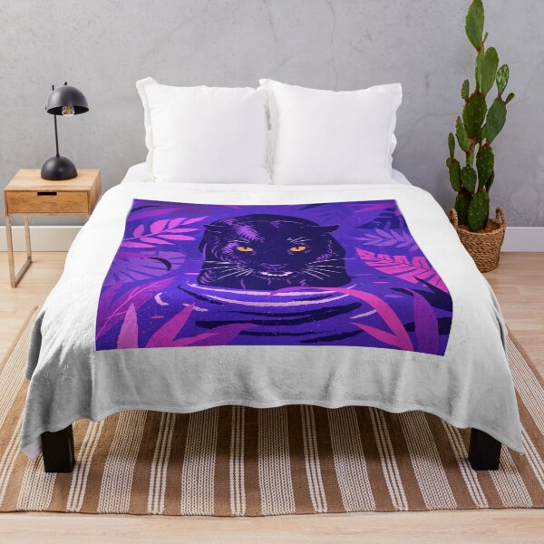 Item preview, Black Panther Crouching in a River in a Pink & Purple Colorful Rainforest designed and sold by AidenChen.