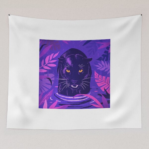 Item preview, Black Panther Crouching in a River in a Pink & Purple Colorful Rainforest designed and sold by AidenChen.
