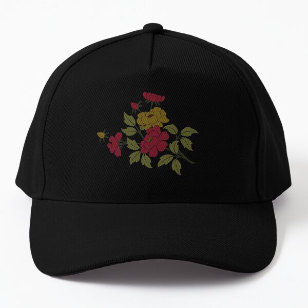 Japanese Flowers and Leaves Pattern Baseball Cap