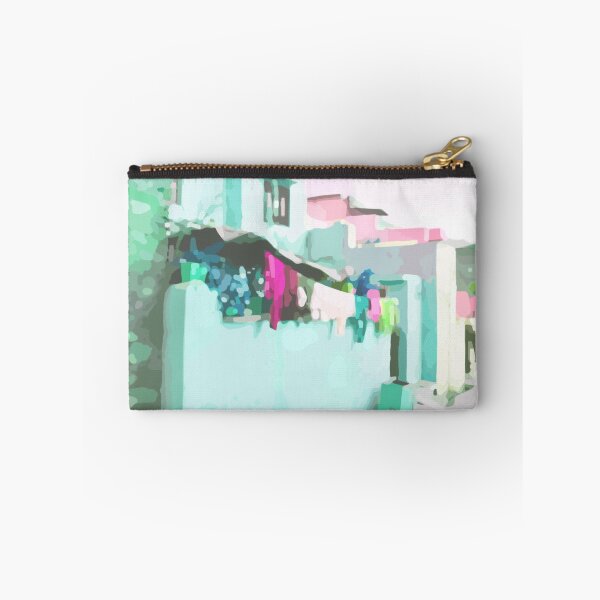 Item preview, Painted walls and hanging laundry in aqua and rose - art print bedding pillow home decor designed and sold by Boho Contessa.
