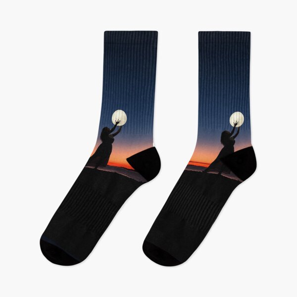 Item preview, Aim for The Sky, Reach to The Moon | Woman Reaching to The Moon | Orange Blue Background designed and sold by cypher33.