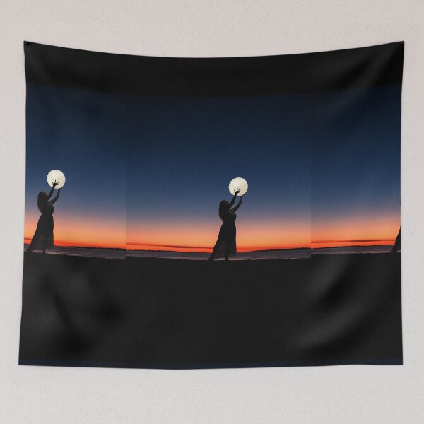 Item preview, Aim for The Sky, Reach to The Moon | Woman Reaching to The Moon | Orange Blue Background designed and sold by cypher33.