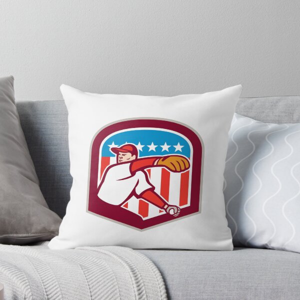 Item preview, American Baseball Pitcher Throw Ball Shield Cartoon designed and sold by patrimonio.