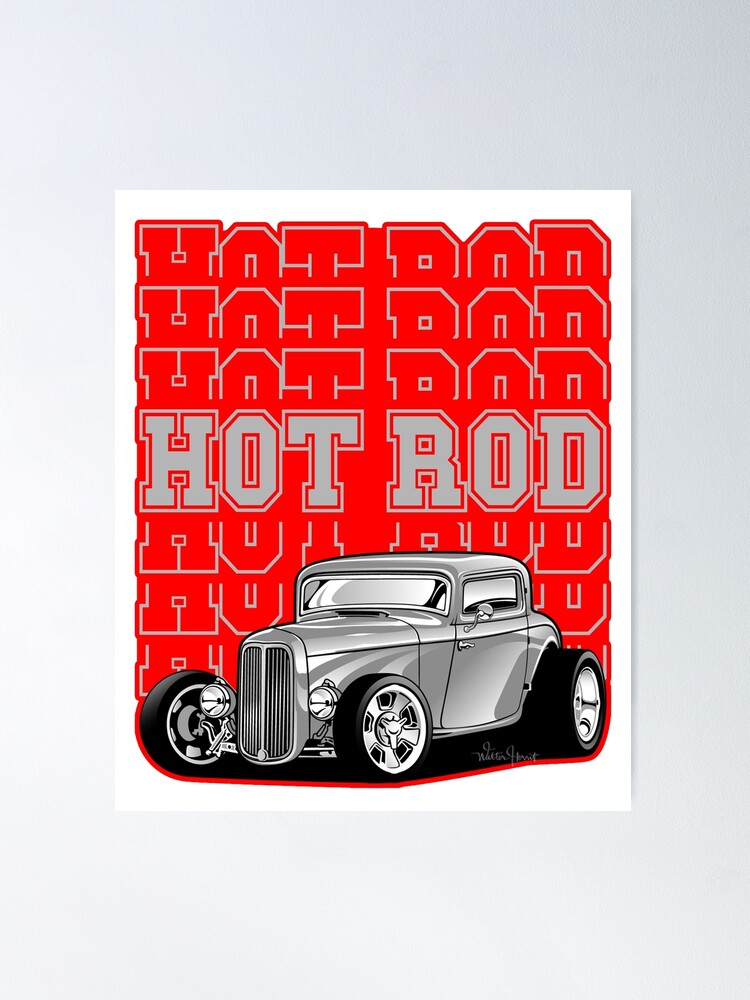 Vintage Hot Rod Classic Drag Racing Poster' Unisex Baseball T-Shirt