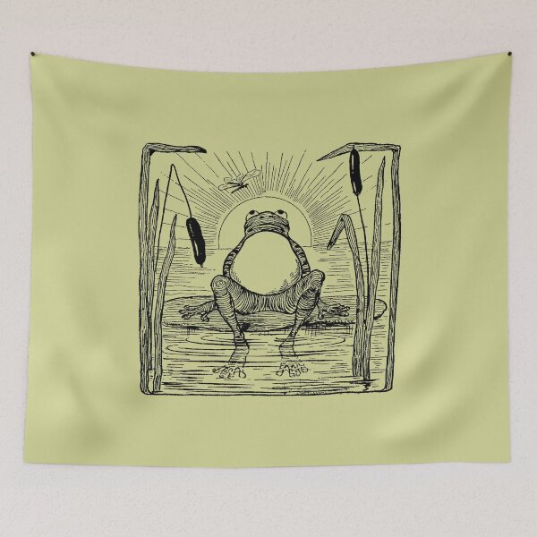 Item preview, Emo Vintage Cottagecore Green Frog: Cute Frogge with Dragonfly on Lilypad Pond, Lonely Froggy Naturecore Illustration, Botanical Meadowcore by the Lake designed and sold by MinistryOfFrogs.
