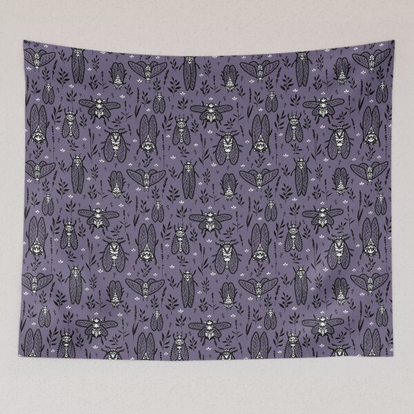Item preview, Cicadas and herbs of Provence on a lavender background. The folk style of Hugge. designed and sold by NLobes.