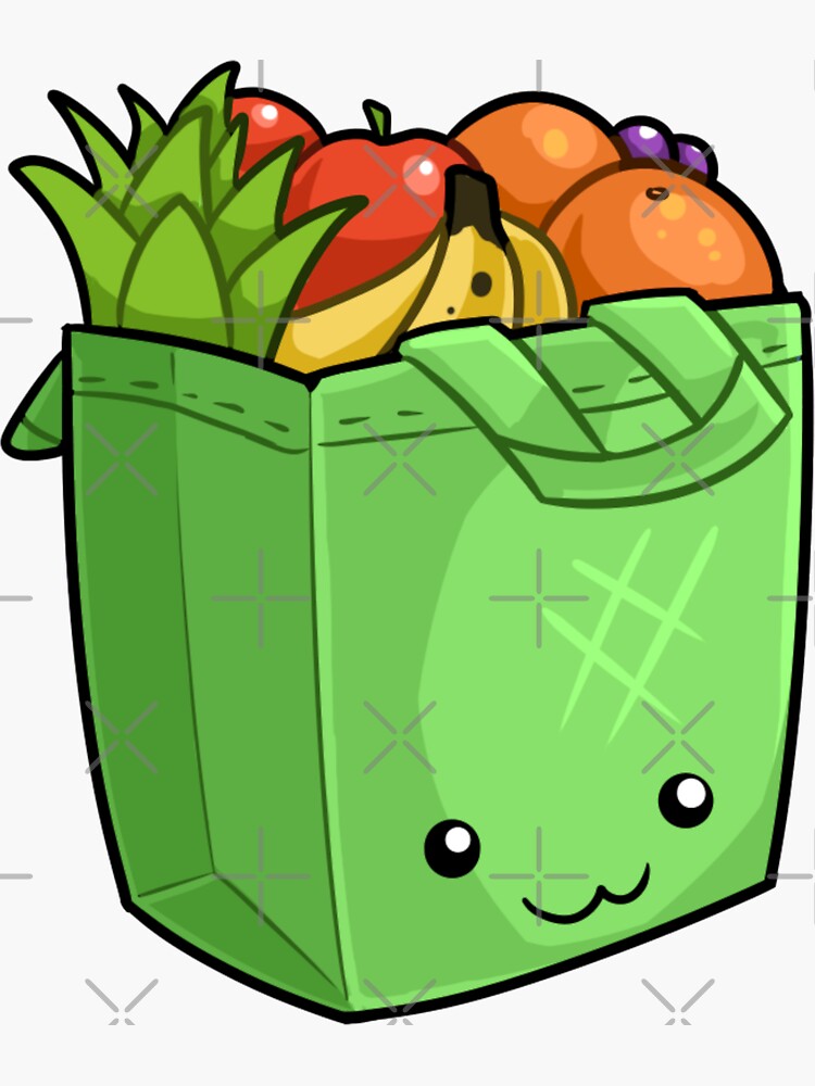 "Kawaii paper bag of fruits Japanese style (green)" Sticker for Sale