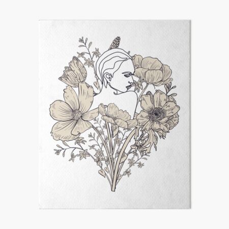 Flower Line Drawing Art Board Print