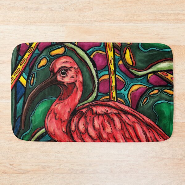 Item preview, Scarlet ibis, exotic bird on abstract jungle background designed and sold by NadiaChevrel.