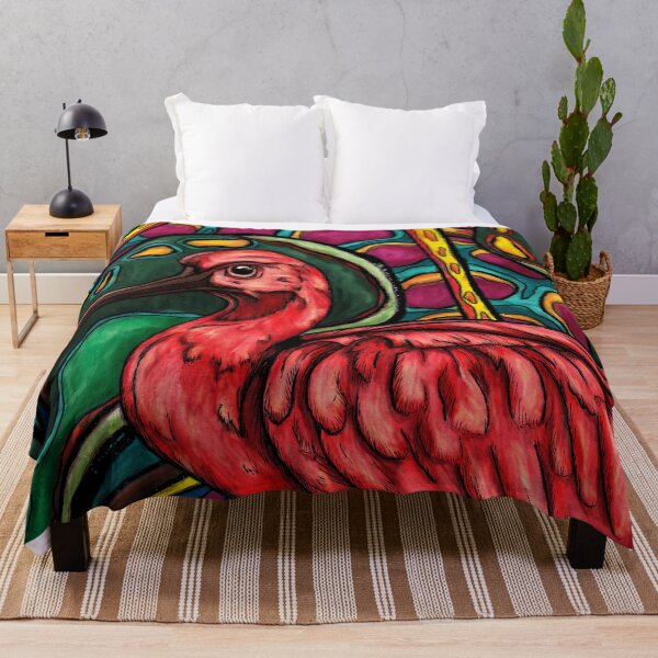 Item preview, Scarlet ibis, exotic bird on abstract jungle background designed and sold by NadiaChevrel.