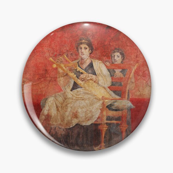 Item preview, SEATED WOMAN PLAYING A LYRE  POMPEII ANTIQUE ROMAN FRESCO IN RED designed and sold by BulganLumini.