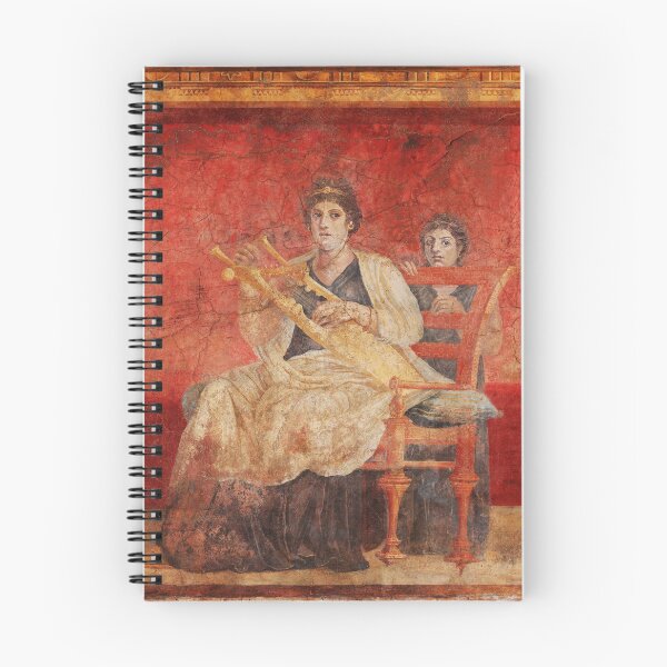 Item preview, SEATED WOMAN PLAYING A LYRE  POMPEII ANTIQUE ROMAN FRESCO IN RED designed and sold by BulganLumini.