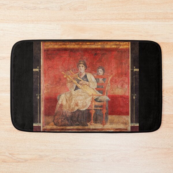 Item preview, SEATED WOMAN PLAYING A LYRE  POMPEII ANTIQUE ROMAN FRESCO IN RED designed and sold by BulganLumini.