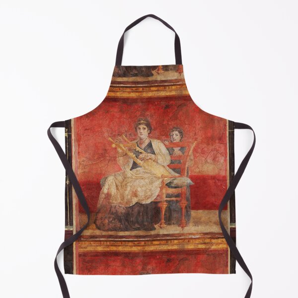Item preview, SEATED WOMAN PLAYING A LYRE  POMPEII ANTIQUE ROMAN FRESCO IN RED designed and sold by BulganLumini.