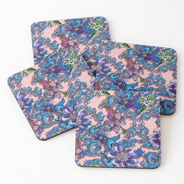 Item preview, pergaminos rosas y patrón de flores designed and sold by ariellemorris.