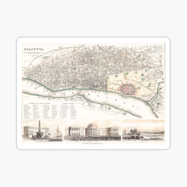 CALCUTTA INDIA ASIA 1842 - Vintage Antique Map Art, Unique Classic Style, Aesthetic Original Retro Decor, Old Picture Sticker