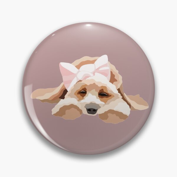 Item preview, Sleeping Cavadoodle Pink Bow Dog Portrait Digital Illustration designed and sold by sherylwylie.