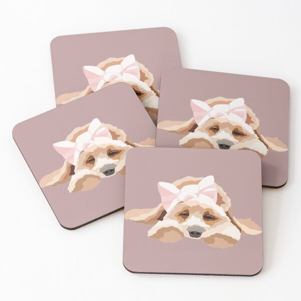 Item preview, Sleeping Cavadoodle Pink Bow Dog Portrait Digital Illustration designed and sold by sherylwylie.