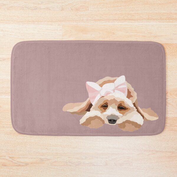 Item preview, Sleeping Cavadoodle Pink Bow Dog Portrait Digital Illustration designed and sold by sherylwylie.
