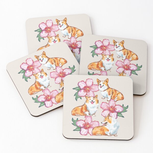 Item preview, Corgis In Flowers On Beige designed and sold by okpinsArtDesign.