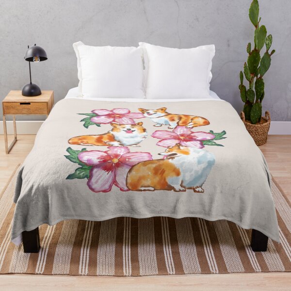 Item preview, Corgis In Flowers On Beige designed and sold by okpinsArtDesign.