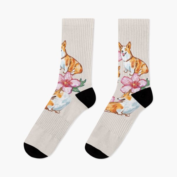 Item preview, Corgis In Flowers On Beige designed and sold by okpinsArtDesign.