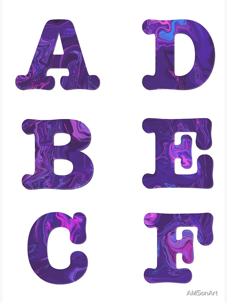 Purple Marble Abstract letters A, B, C, D, E, F alphabet pack | Poster