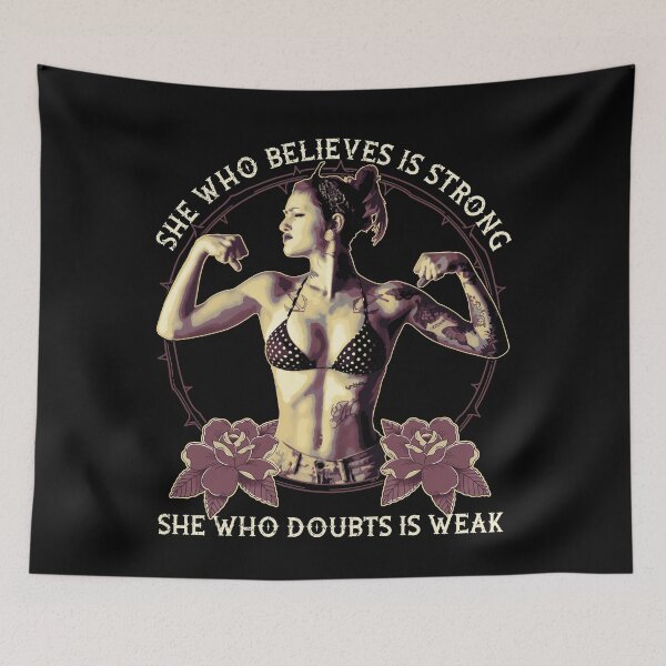 Item preview, She Who Believes is Strong, Tattooed Woman, Strength Design, Tattoo Shirt designed and sold by Proverbial Wisdom Design.